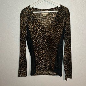 Ralph Lauren Denim & Supply Velvet Leopard Henley Lace Sides Size Medium